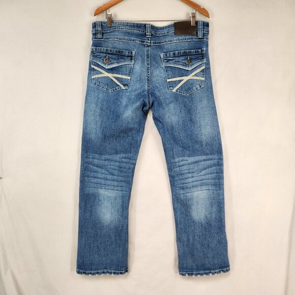 TK Axel Slim Boot Denim Jeans Men's 34x32 Distressed Classic Work Flap Pockets - Picture 2 of 10
